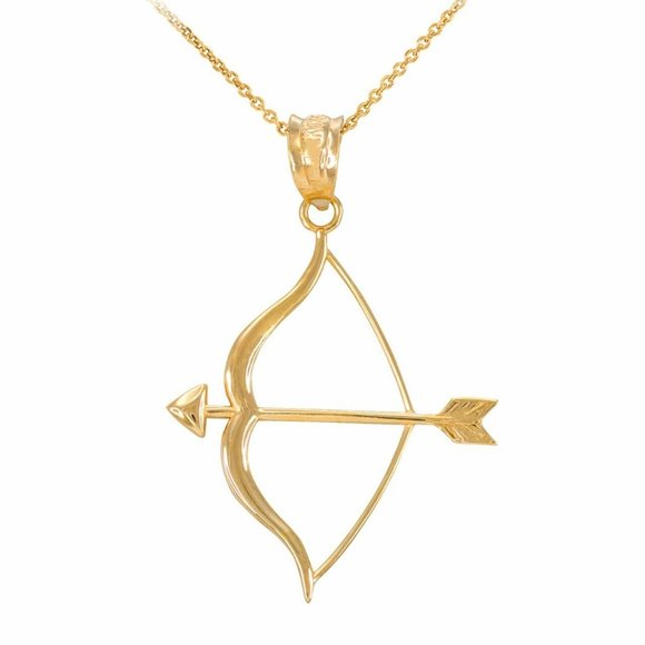 Solid 14K Gold Bow and Arrow Pendant Charm - Yellow, Rose, or White Gold